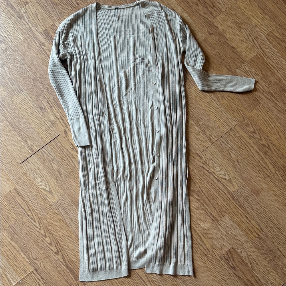 Free People Beige Ribbed Long Cardigan